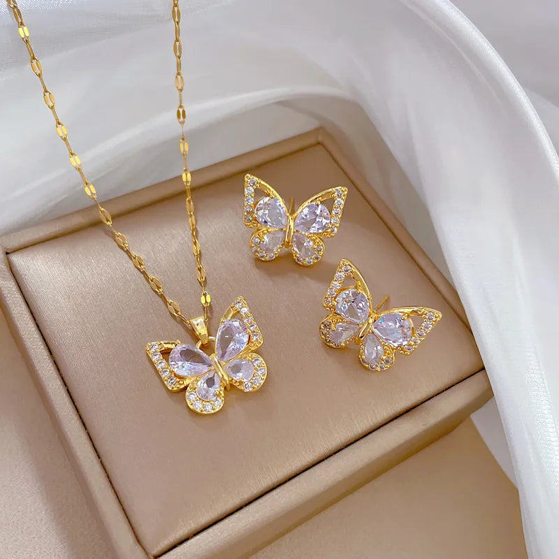 IRIDORI Butterfly Lip Chain Earrings Necklace