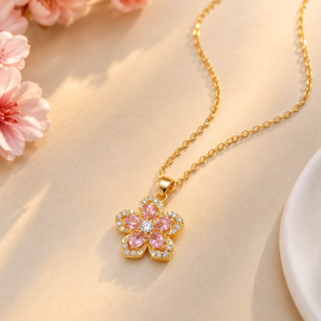( New Arrival ) Cherry Blossom Spin Necklace - 18k Gold Plated