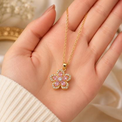 ( New Arrival ) Cherry Blossom Spin Necklace - 18k Gold Plated