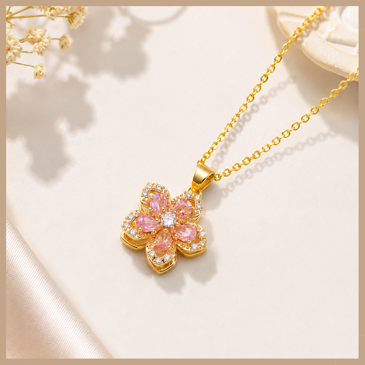 ( New Arrival ) Cherry Blossom Spin Necklace - 18k Gold Plated